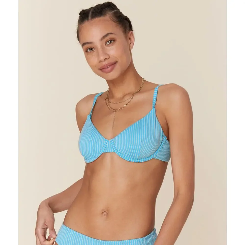 Andie Swim The Bermuda Top in Gold Stripe Blue Splash NWT